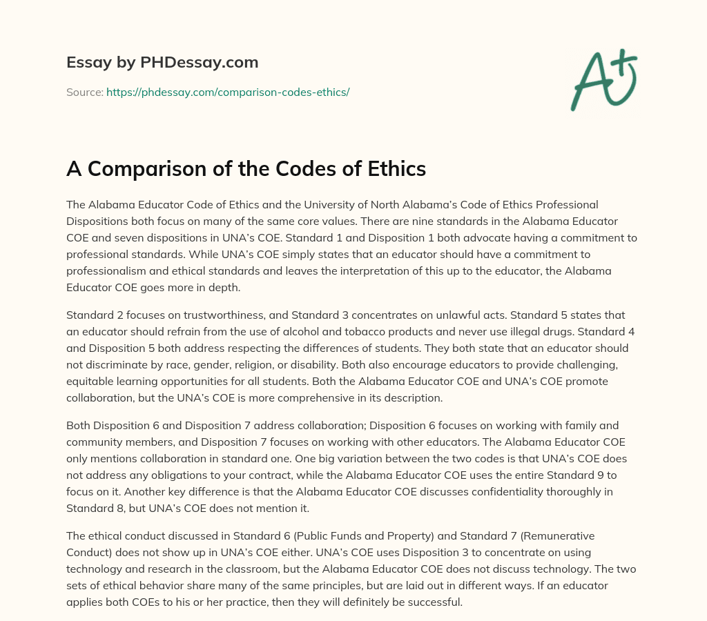A Comparison of the Codes of Ethics essay