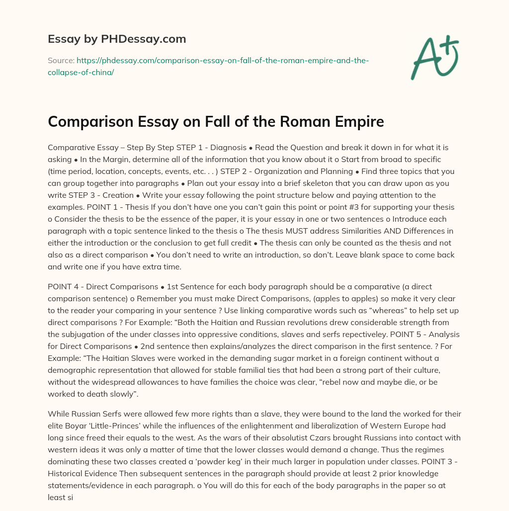 Comparison Essay on Fall of the Roman Empire essay