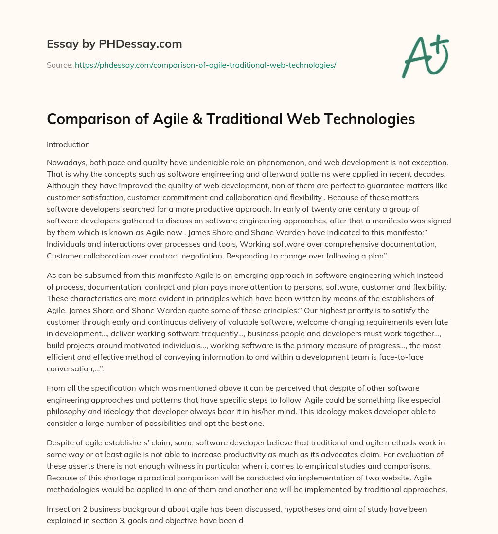 Comparison of Agile & Traditional Web Technologies essay