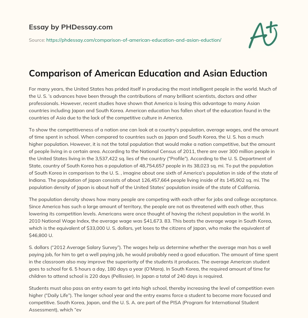 Comparison of American Education and Asian Eduction essay