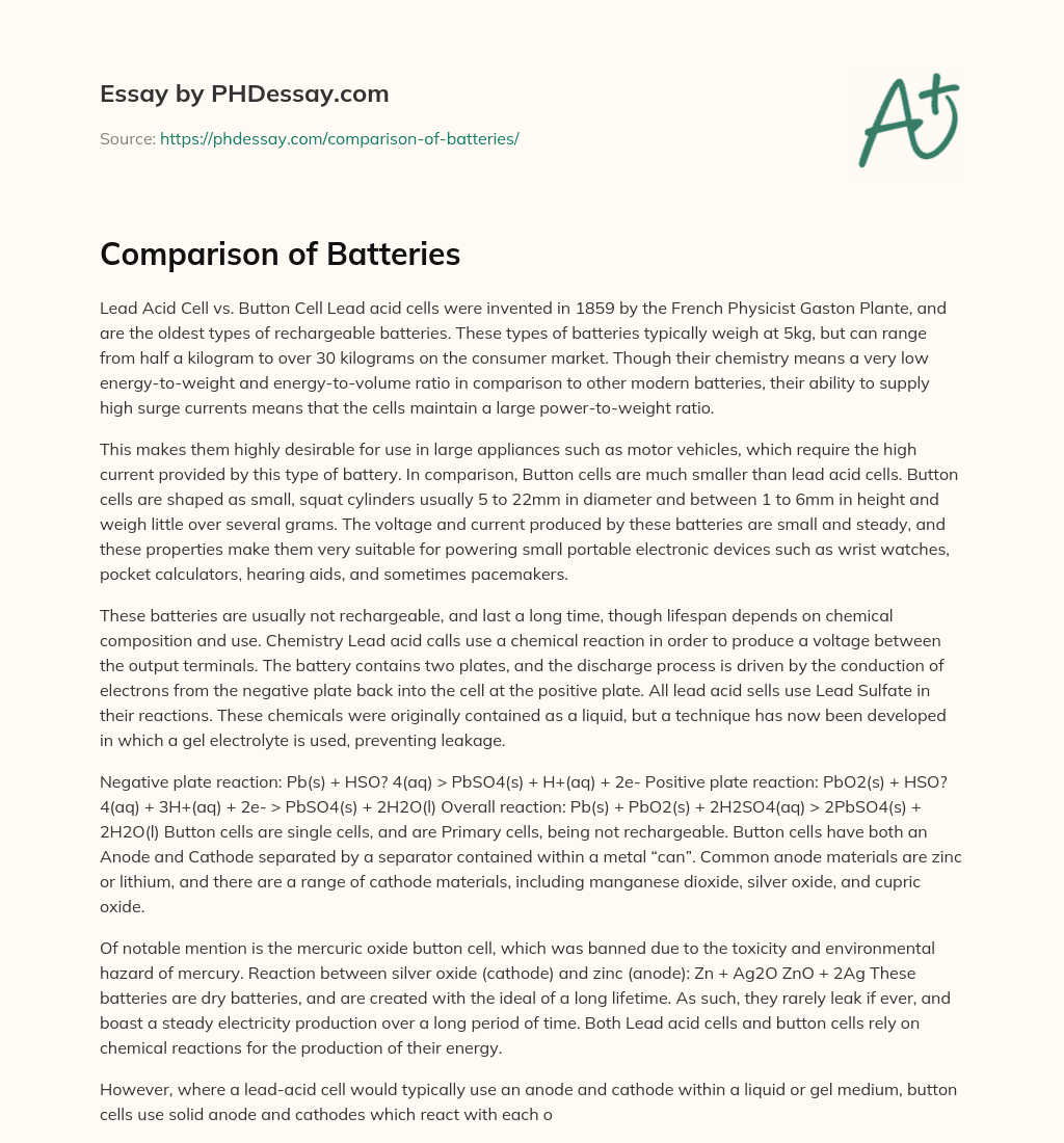 Comparison of Batteries