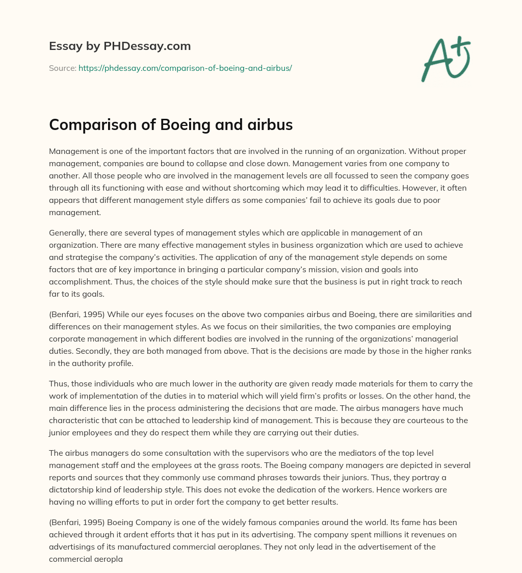 Comparison of Boeing and airbus essay