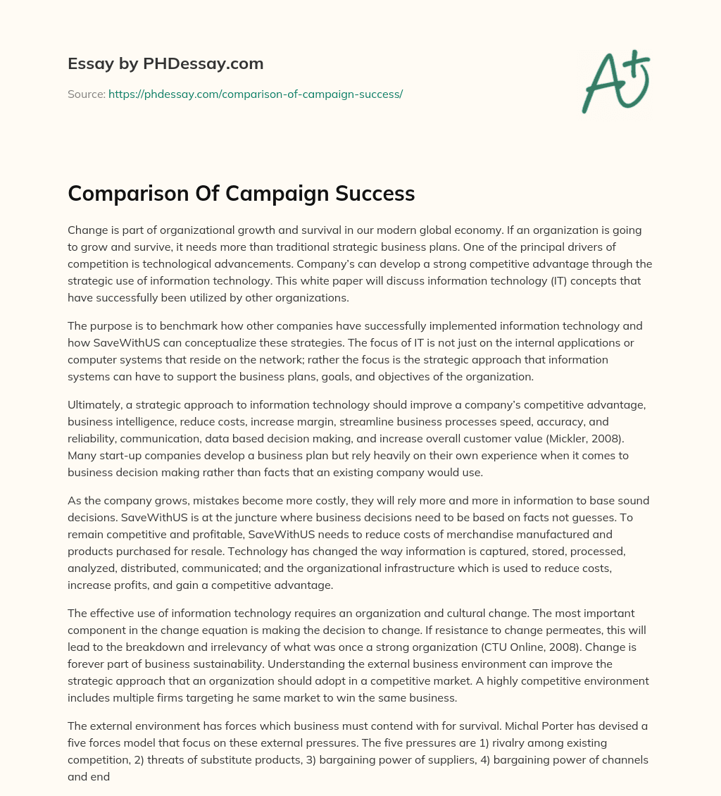 Comparison Of Campaign Success essay