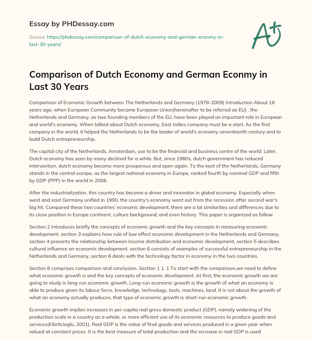 Comparison of Dutch Economy and German Econmy in Last 30 Years essay