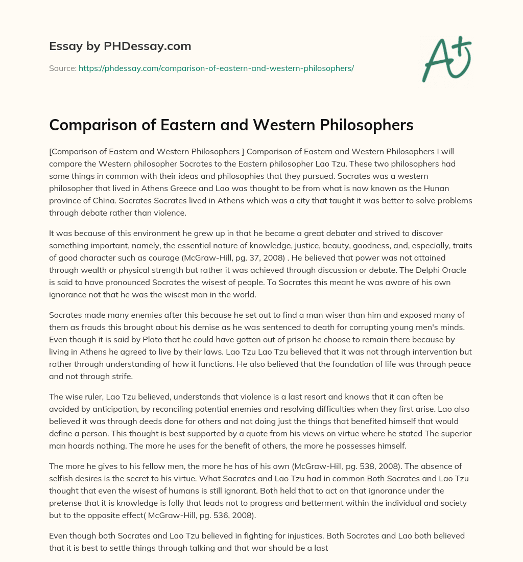 Comparison of Eastern and Western Philosophers essay
