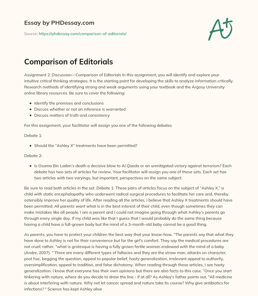 Comparison of Editorials essay