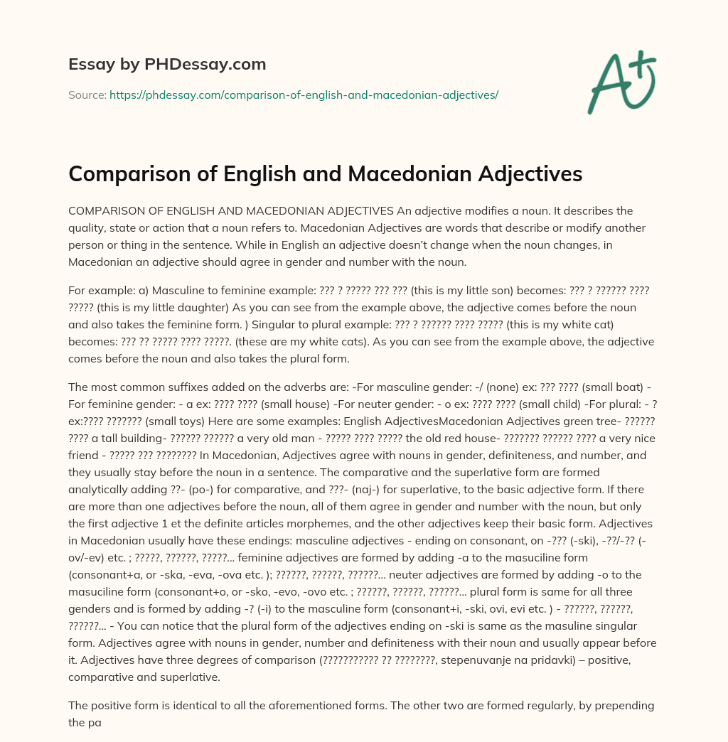 Comparison of English and Macedonian Adjectives essay
