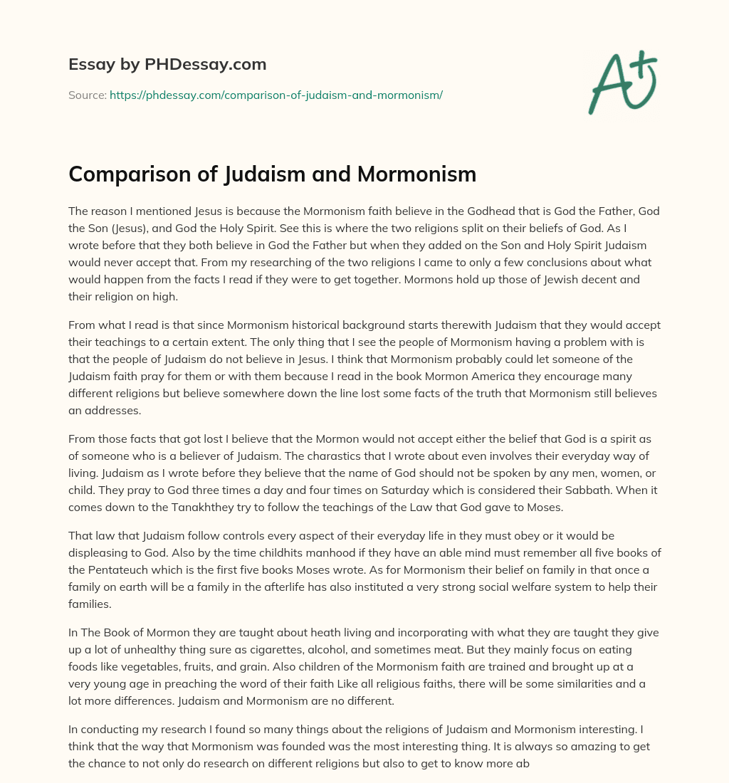 Comparison of Judaism and Mormonism essay