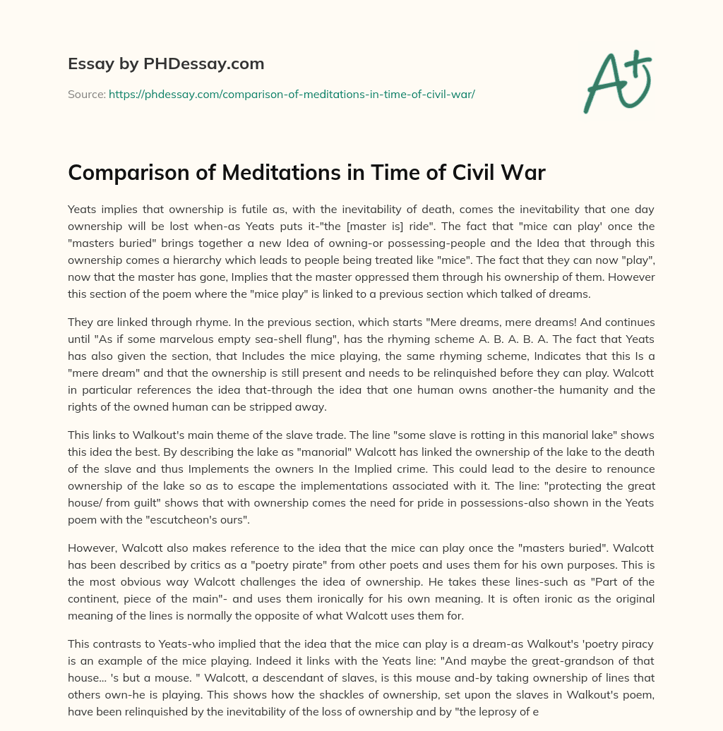 Comparison of Meditations in Time of Civil War essay