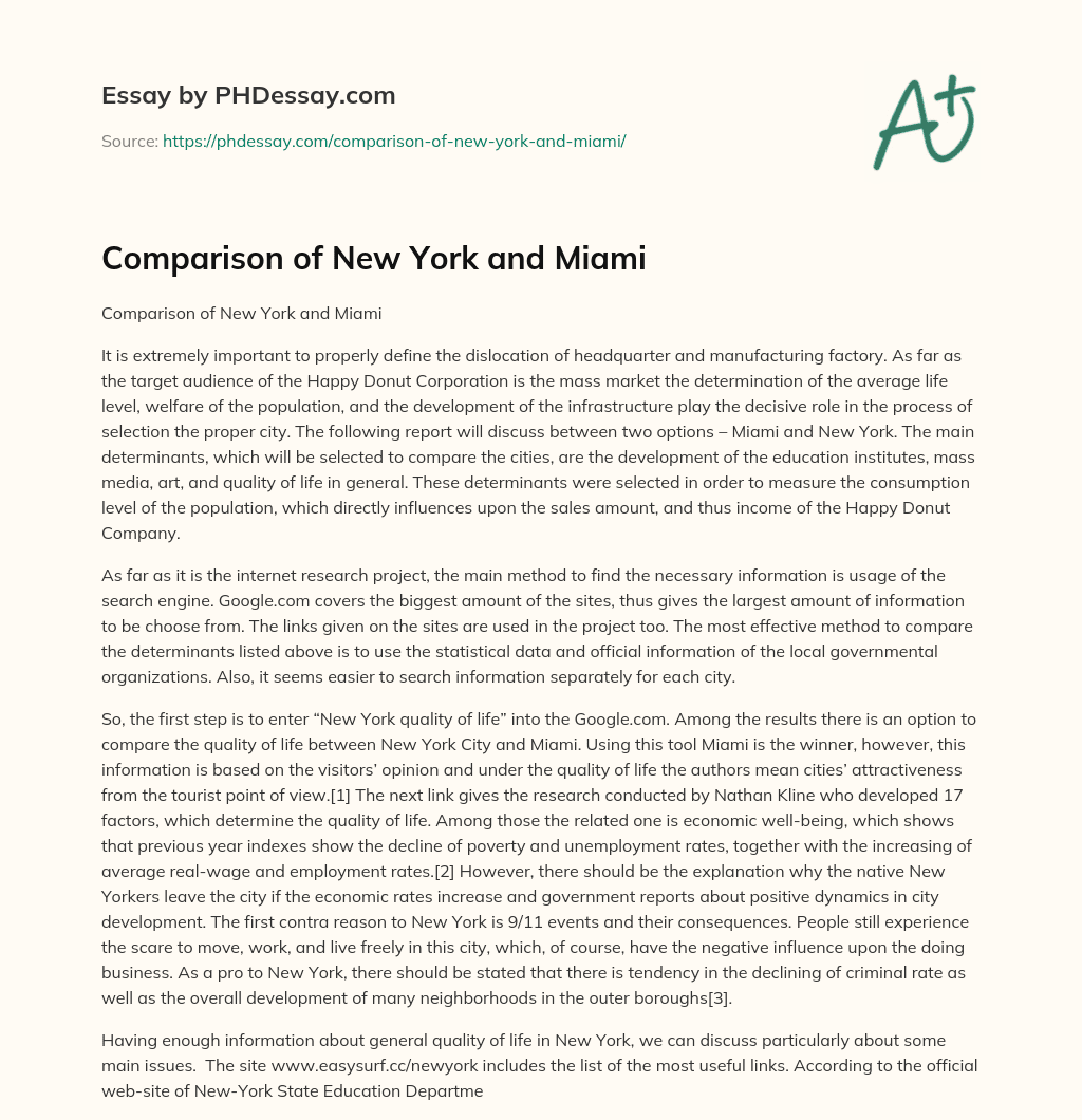 Comparison of New York and Miami essay