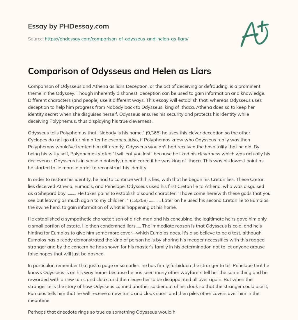 Comparison of Odysseus and Helen as Liars essay