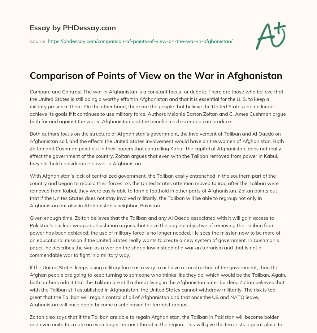 Comparison of Points of View on the War in Afghanistan essay