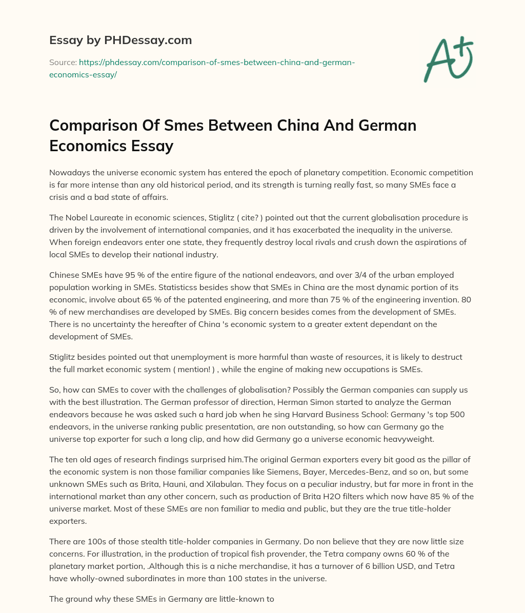Comparison Of Smes Between China And German Economics Essay essay