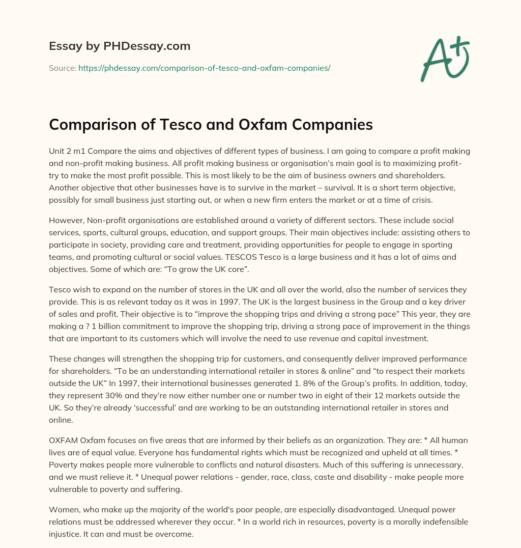 Comparison of Tesco and Oxfam Companies essay