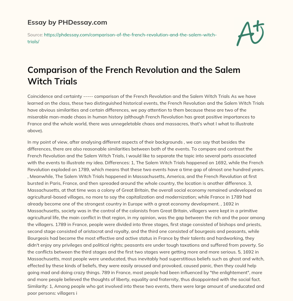 Comparison of the French Revolution and the Salem Witch Trials essay