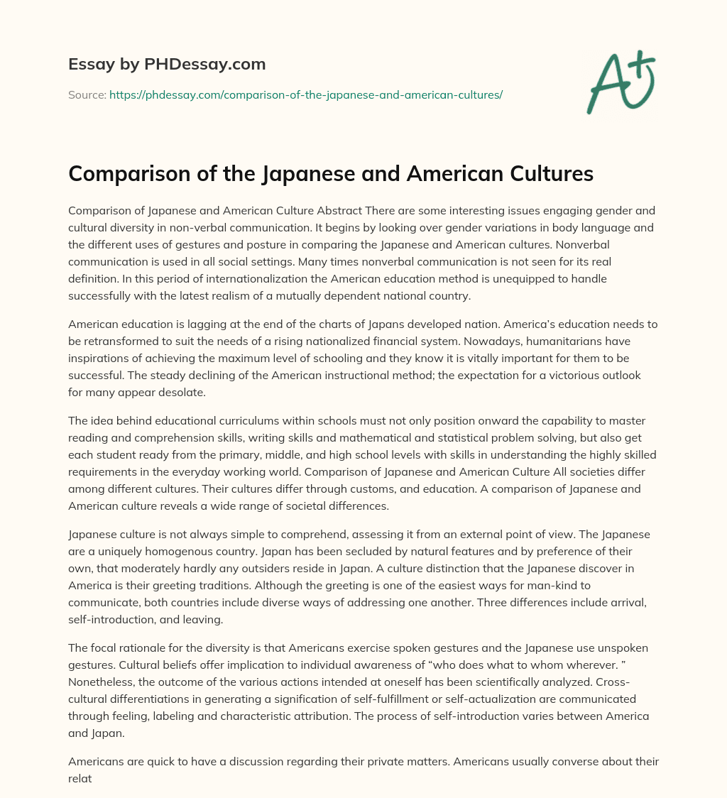 Comparison of the Japanese and American Cultures essay