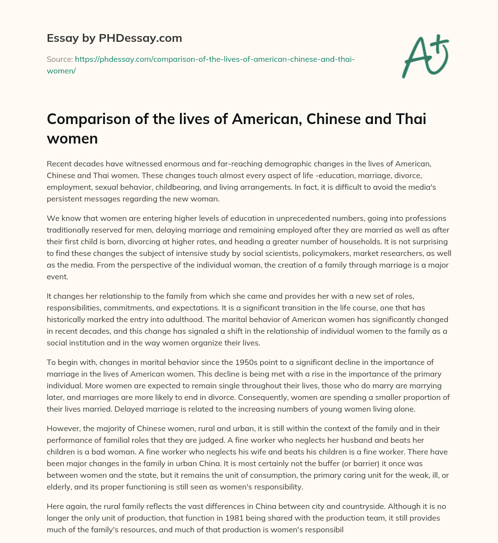Comparison of the lives of American, Chinese and Thai women essay