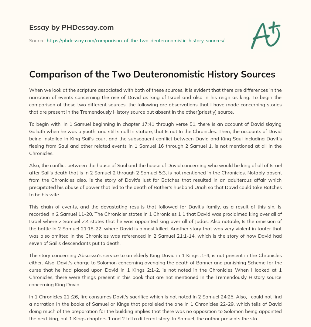 Comparison of the Two Deuteronomistic History Sources essay