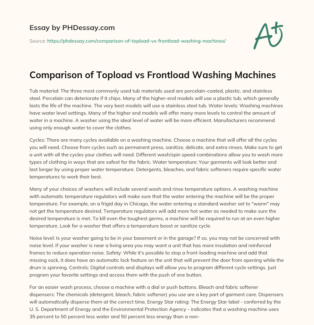 Comparison of Topload vs Frontload Washing Machines essay