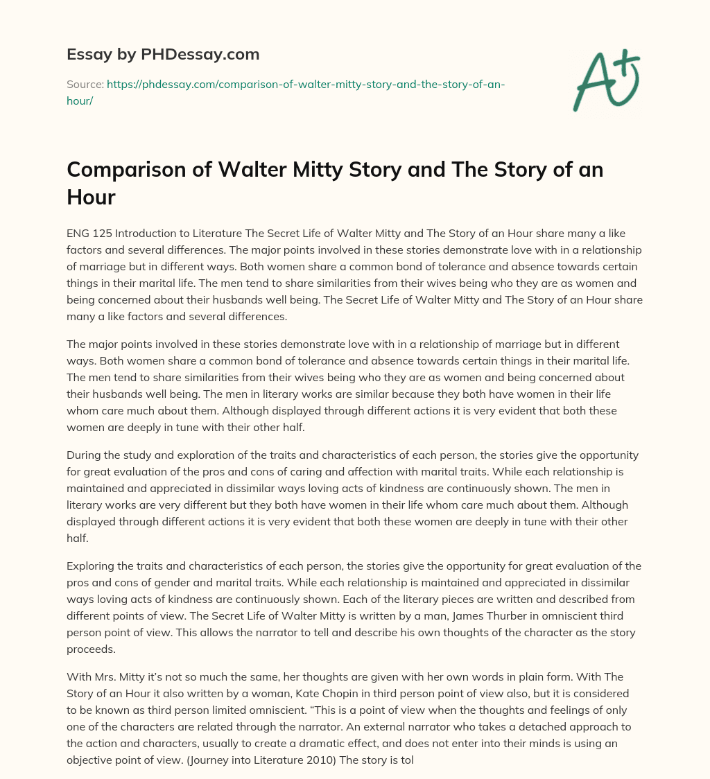 Comparison of Walter Mitty Story and The Story of an Hour essay