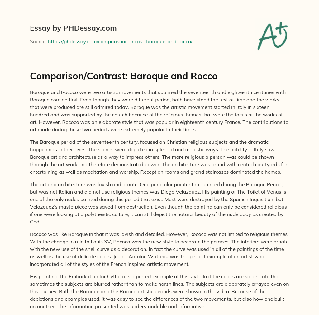 Comparison/Contrast: Baroque and Rocco essay