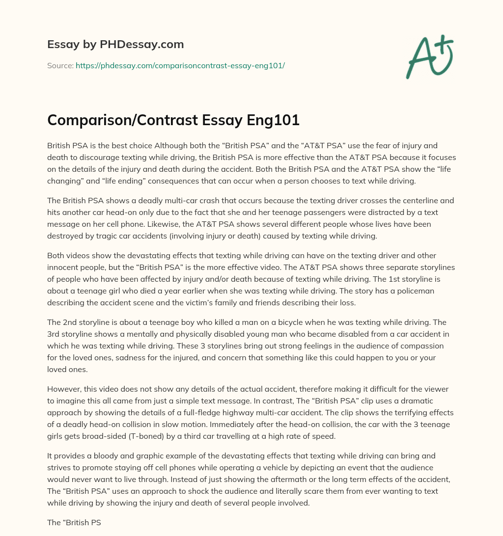 Comparison/Contrast Essay Eng101 essay
