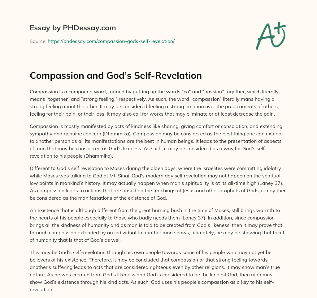 Compassion and God’s Self-Revelation essay