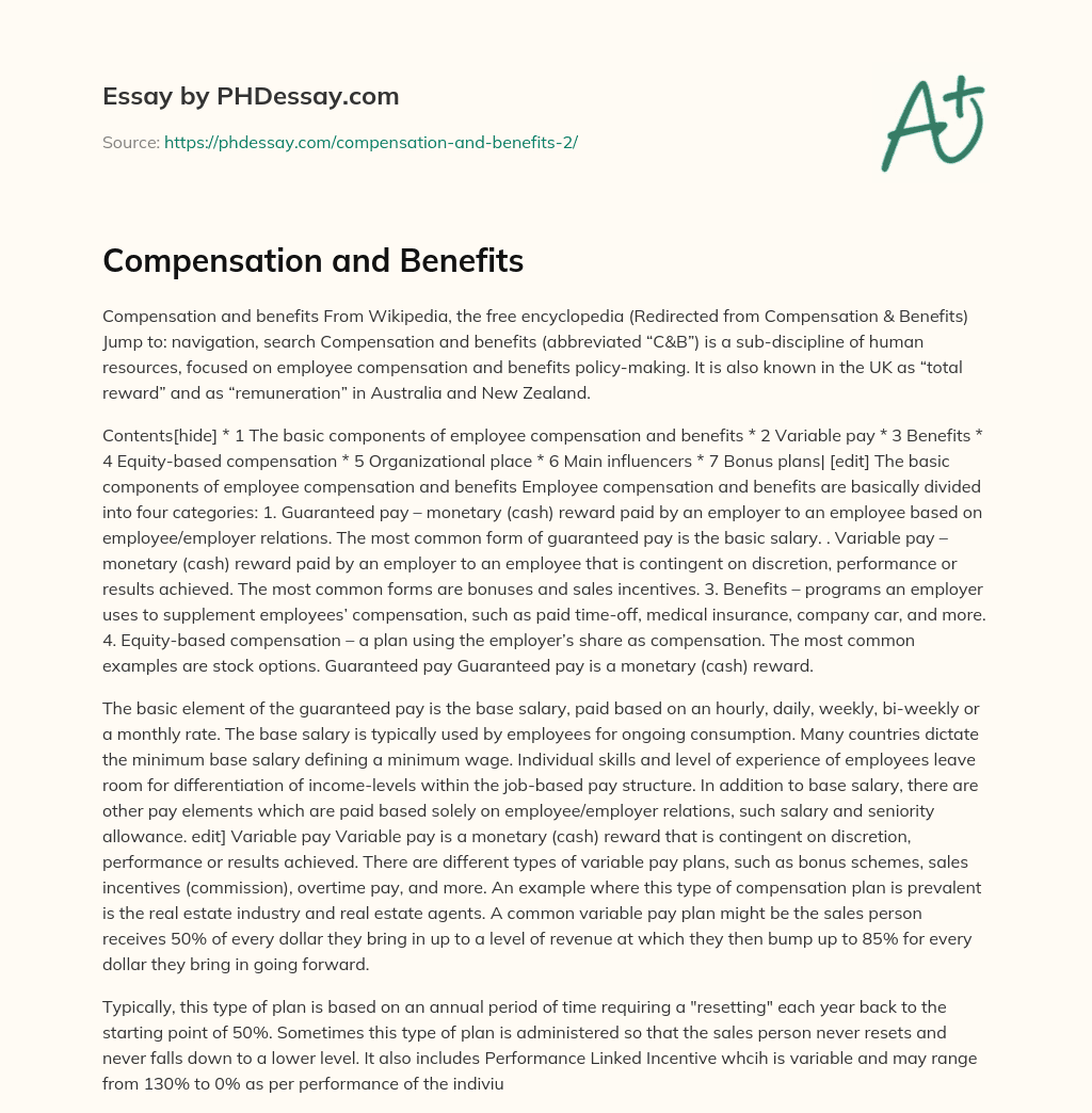 Compensation and Benefits essay