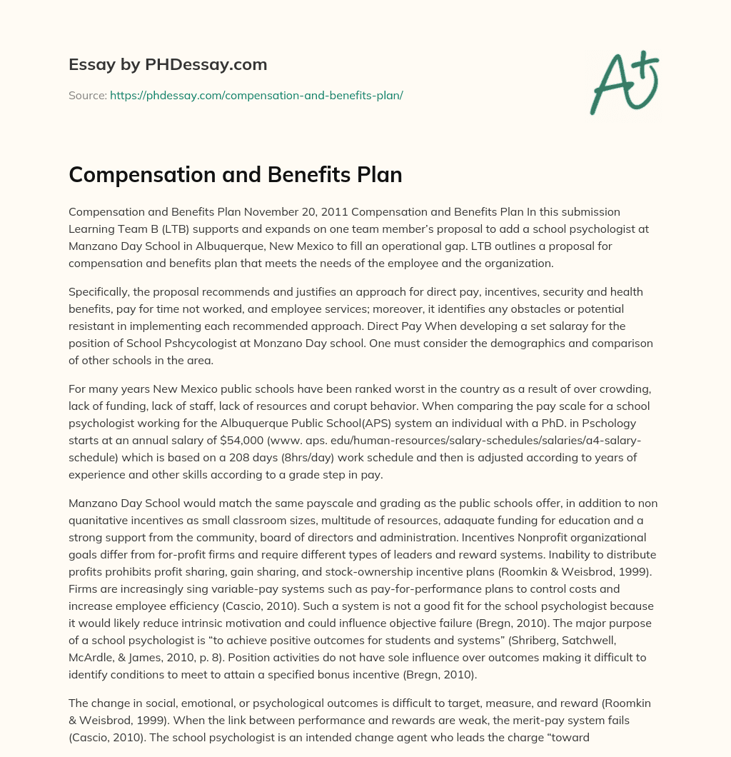 Compensation and Benefits Plan essay