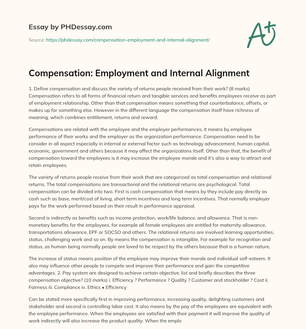 Compensation: Employment and Internal Alignment essay