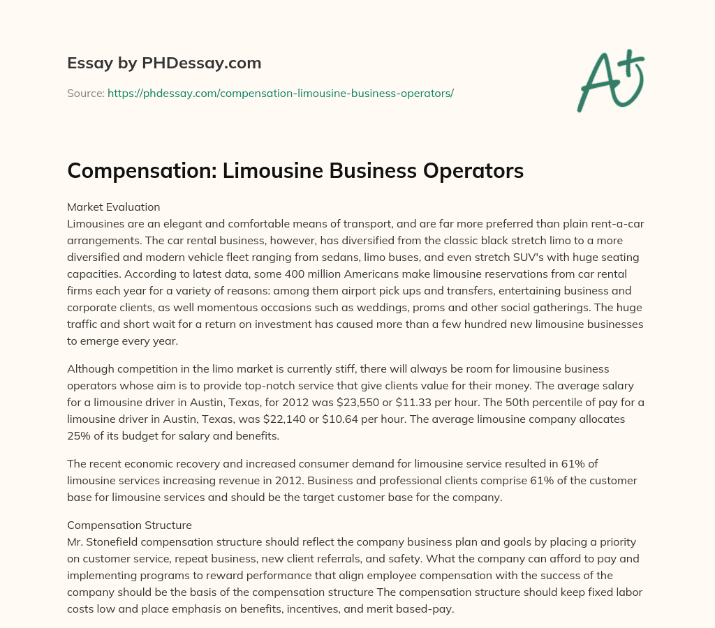 Compensation: Limousine Business Operators essay