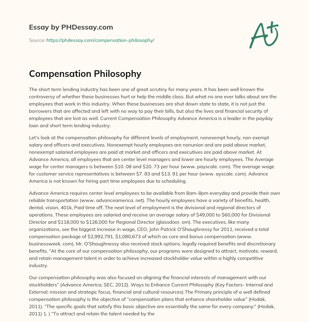 Compensation Philosophy essay