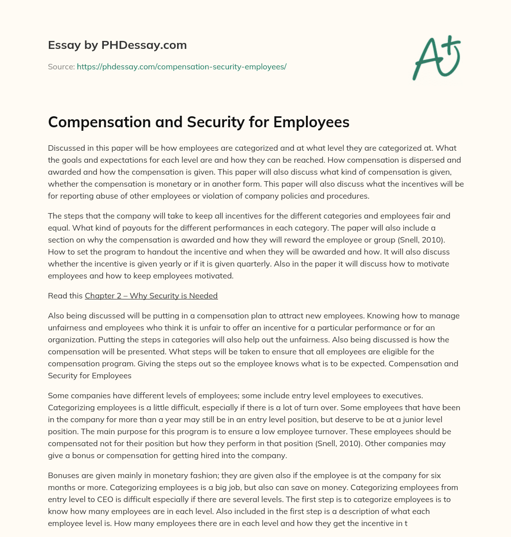 Compensation and Security for Employees essay