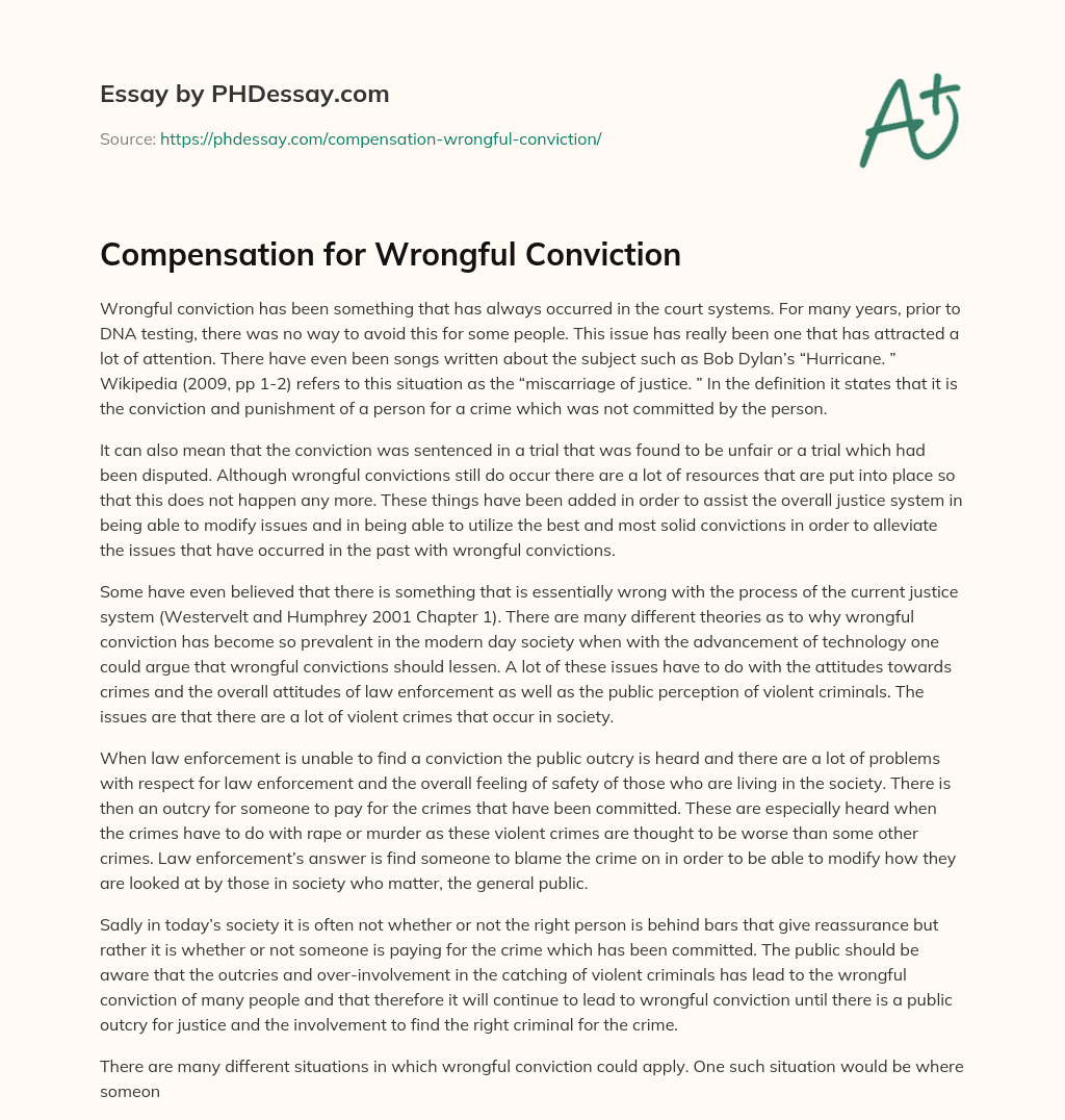 Compensation for Wrongful Conviction essay