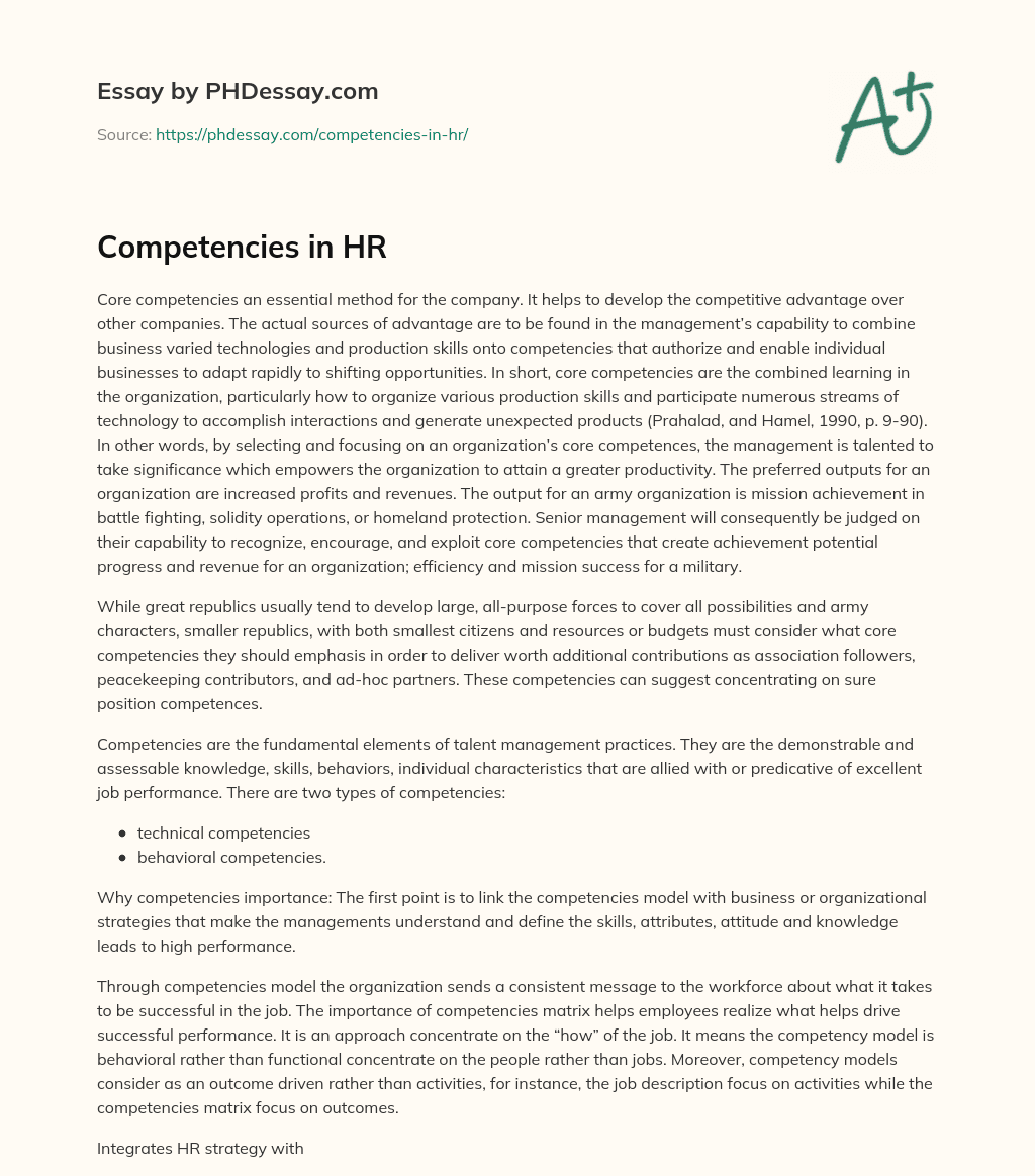 Competencies in HR essay