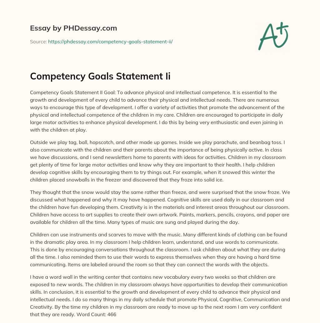 Competency Goals Statement Ii