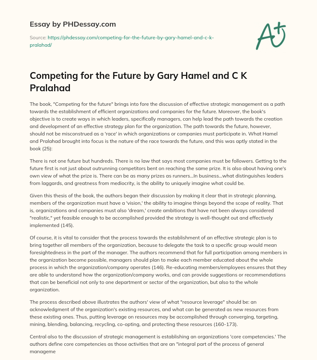 Competing for the Future by Gary Hamel and C K Pralahad essay
