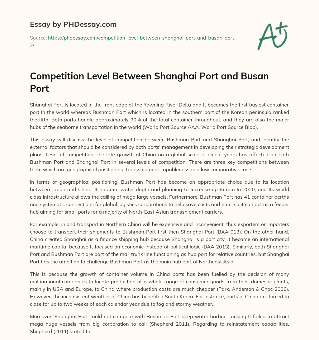 Competition Level Between Shanghai Port and Busan Port essay