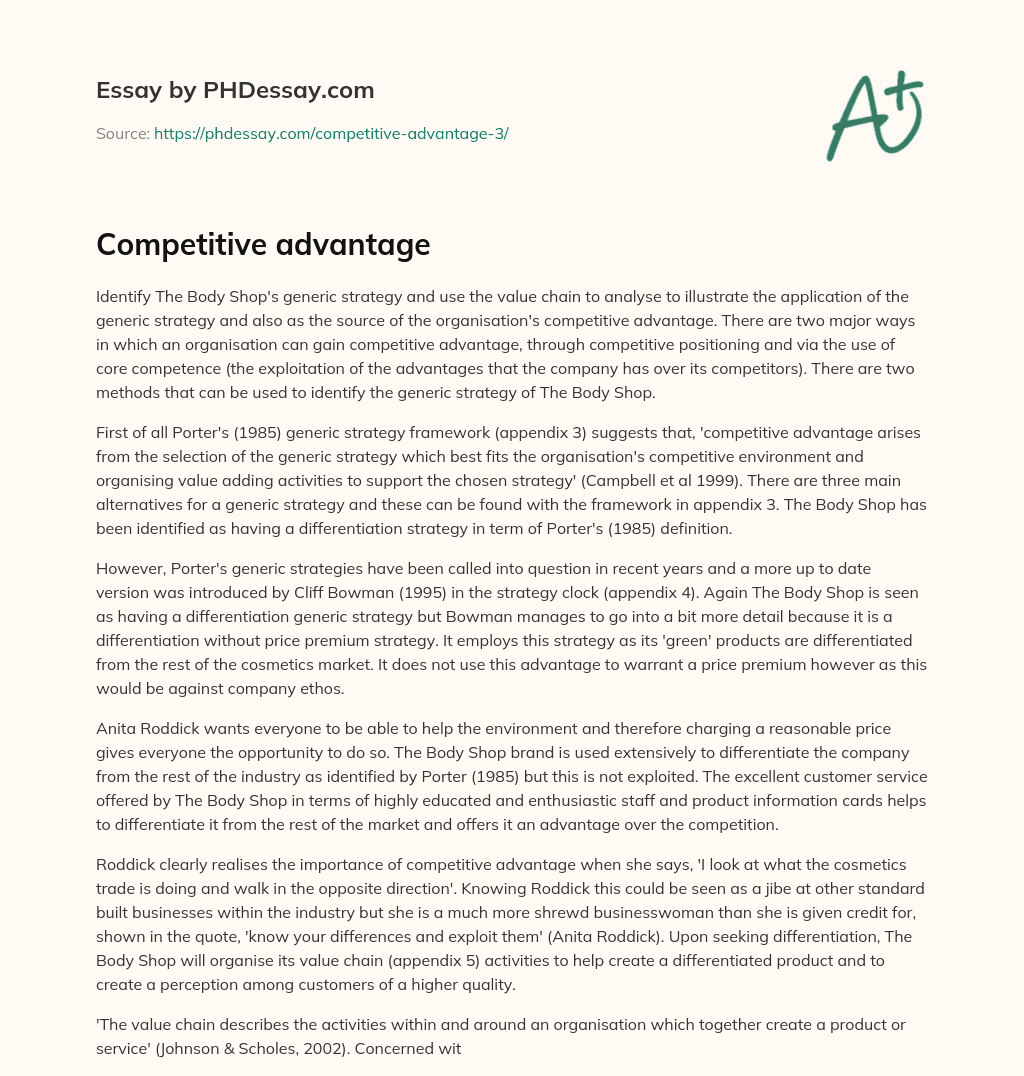 Competitive advantage essay