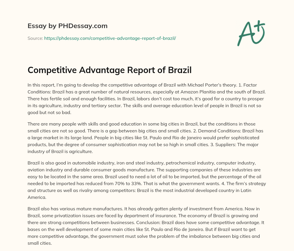 Competitive Advantage Report of Brazil essay
