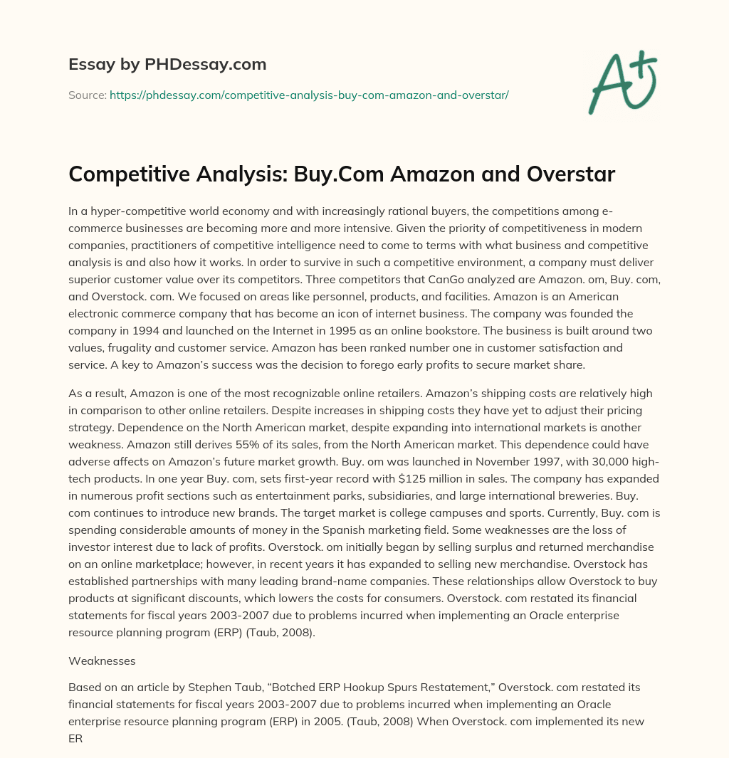 Competitive Analysis: Buy.Com Amazon and Overstar essay