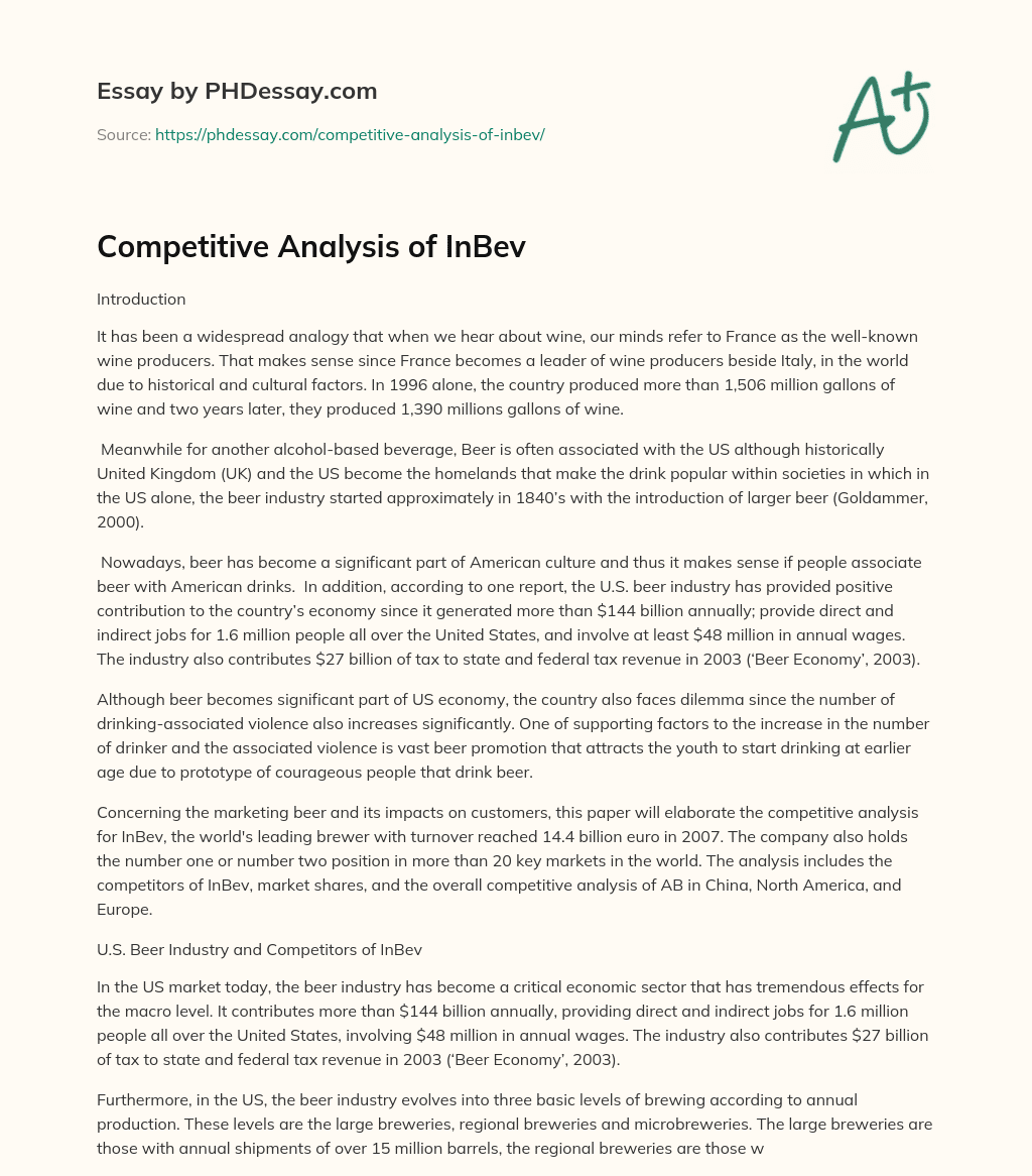 Competitive Analysis of InBev essay