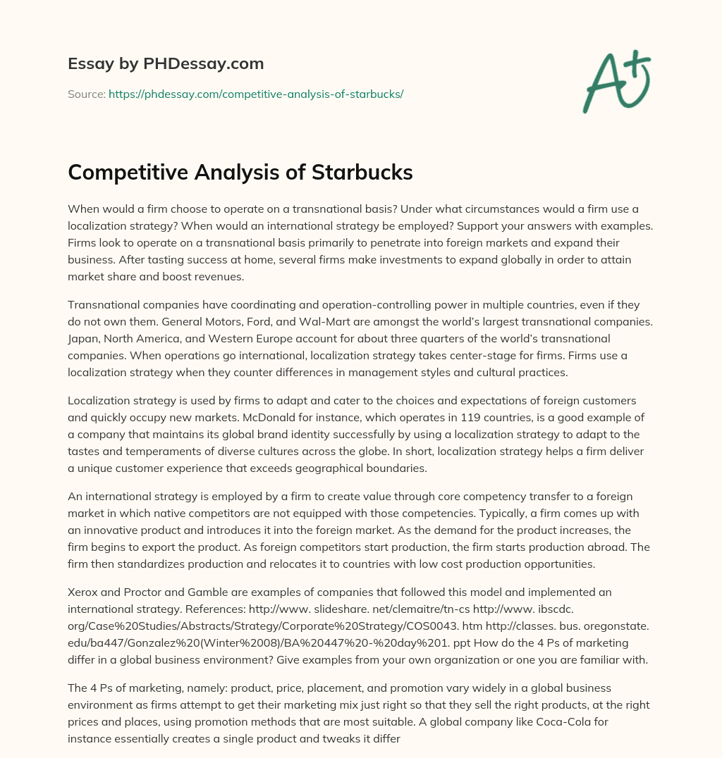 Competitive Analysis of Starbucks essay