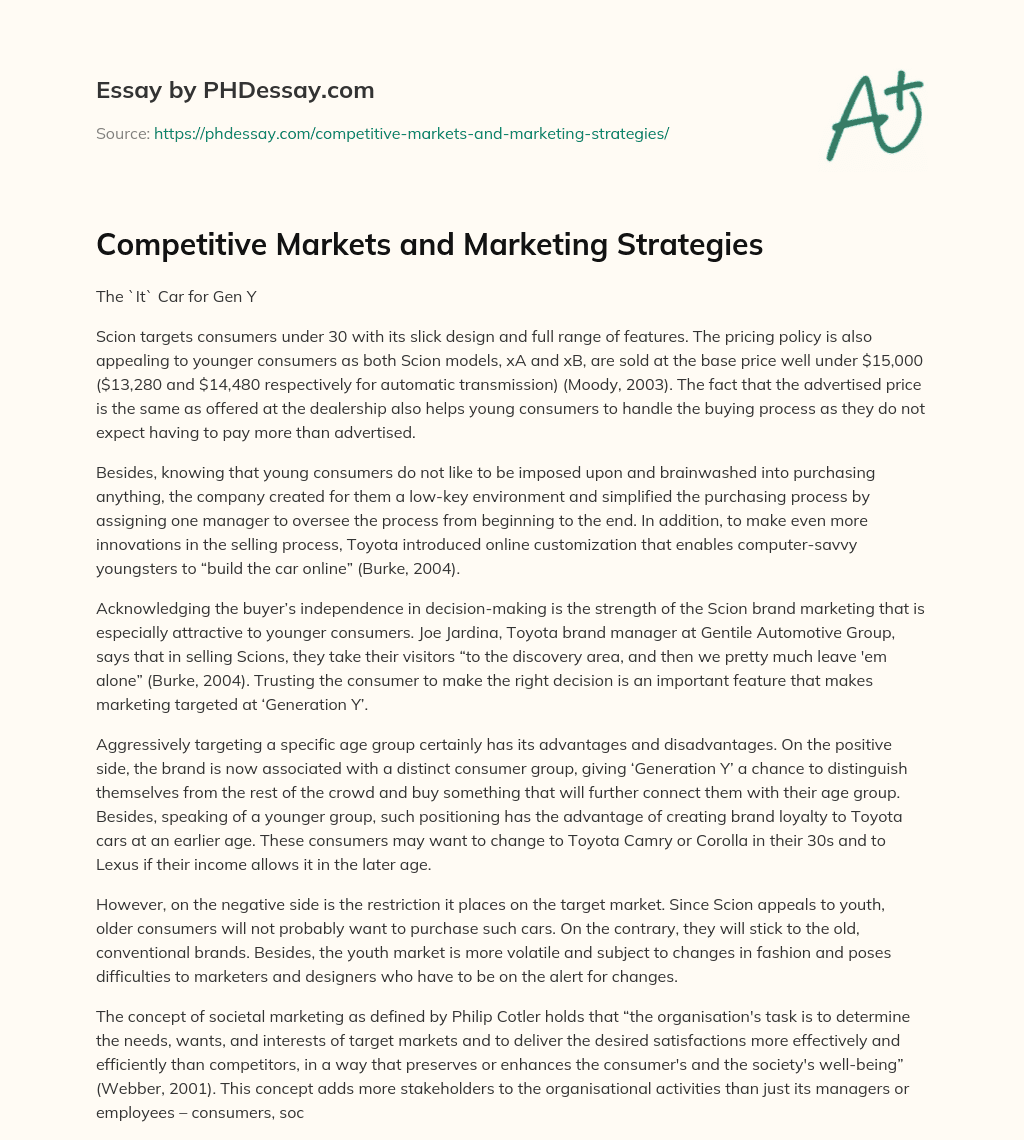 Competitive Markets and Marketing Strategies essay