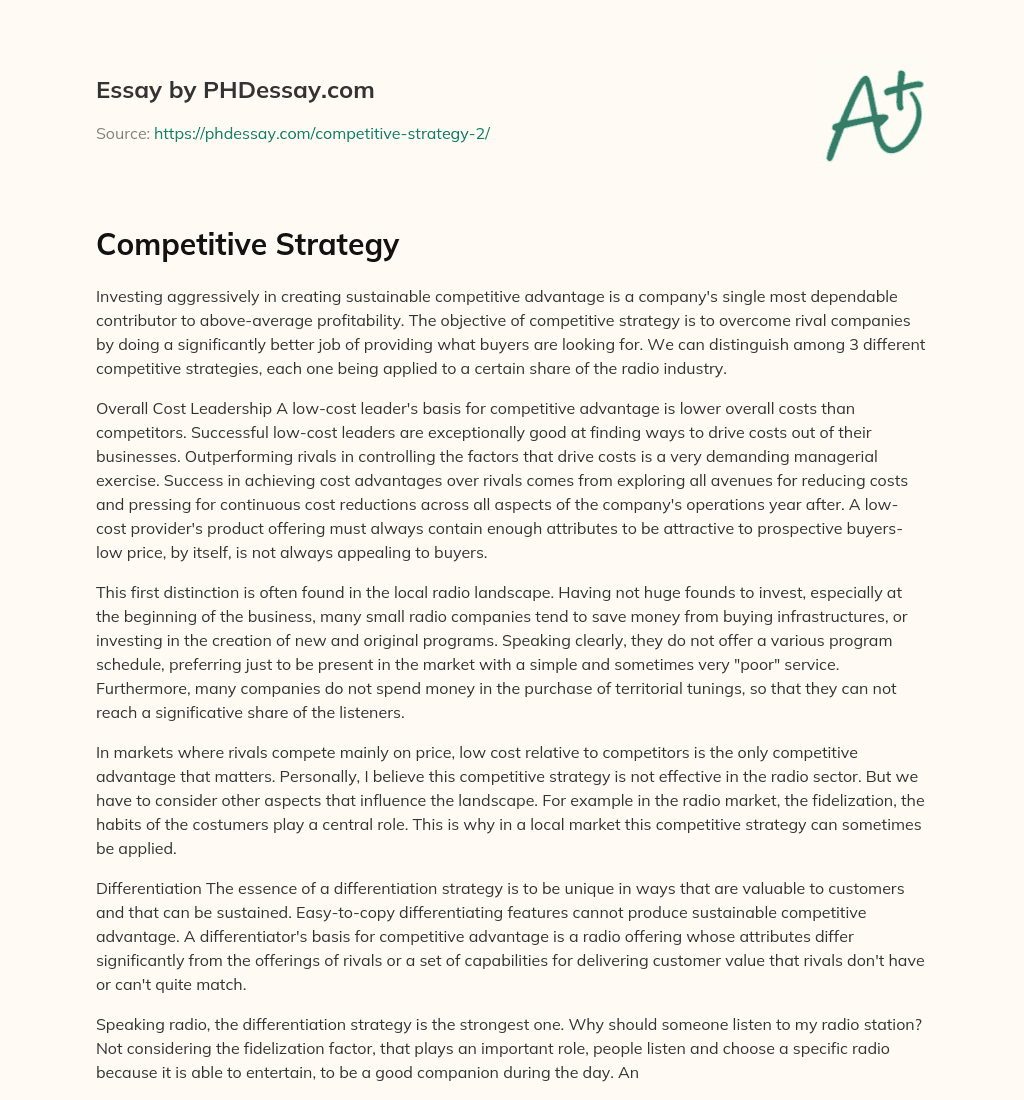 Competitive Strategy essay