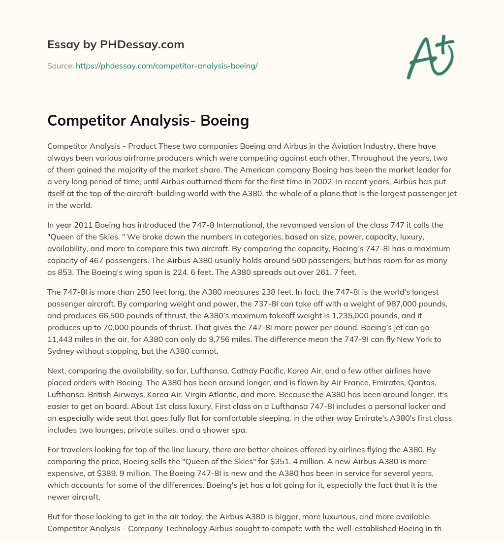 Competitor Analysis- Boeing essay