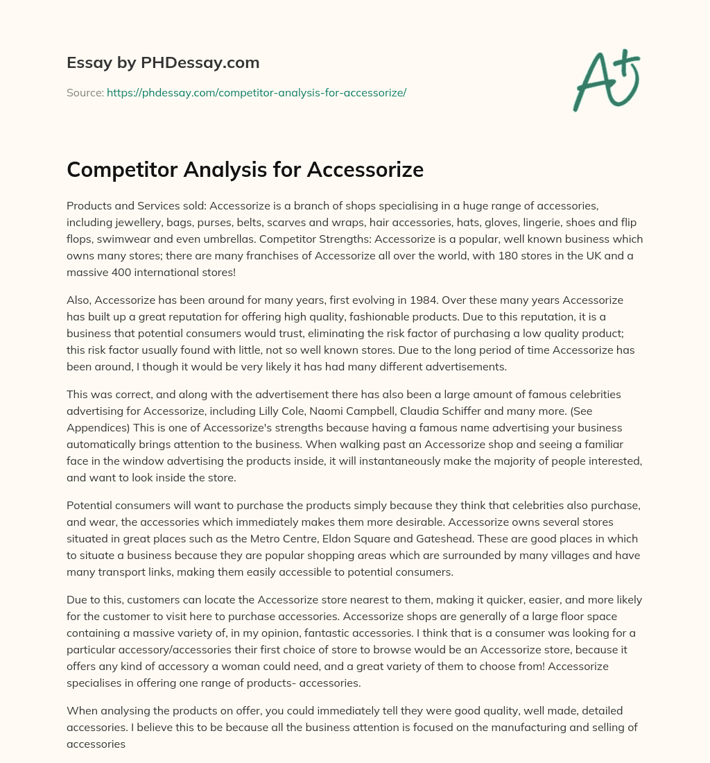 Competitor Analysis for Accessorize essay