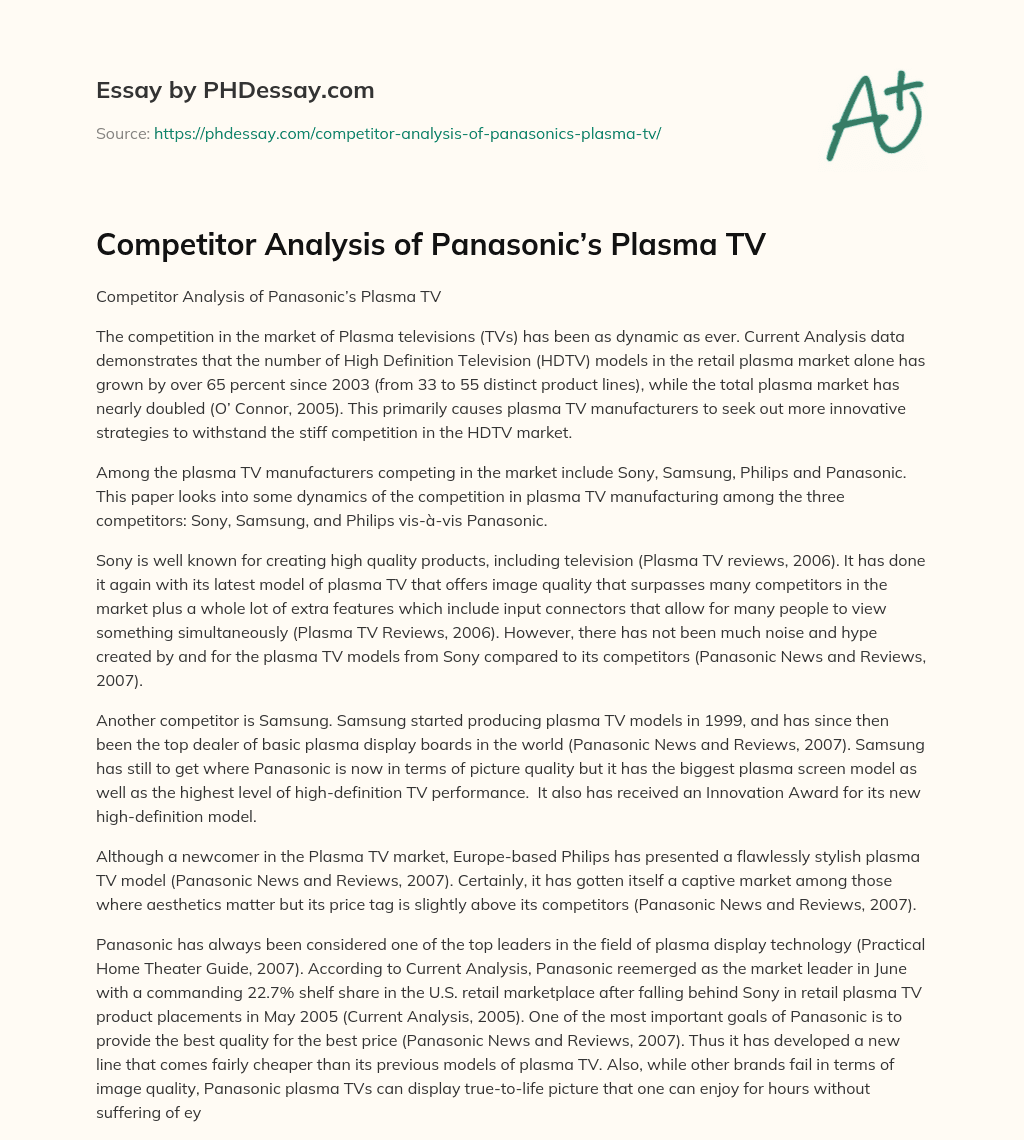 Competitor Analysis of Panasonic’s Plasma TV essay