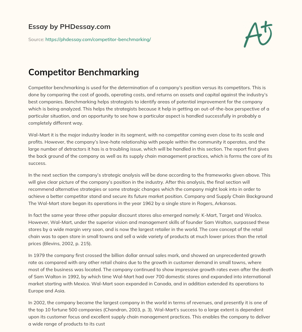 Competitor Benchmarking essay