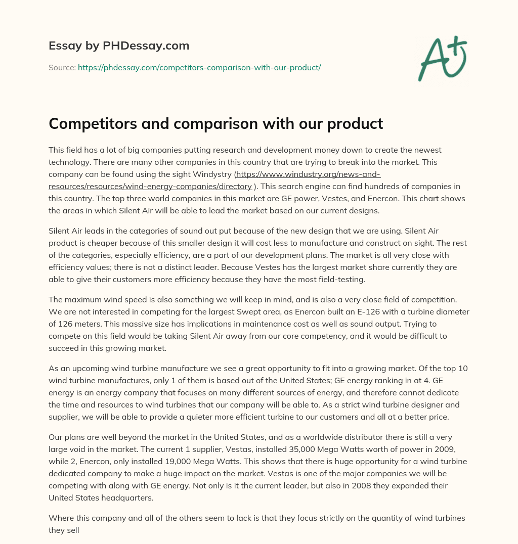 Competitors and comparison with our product essay